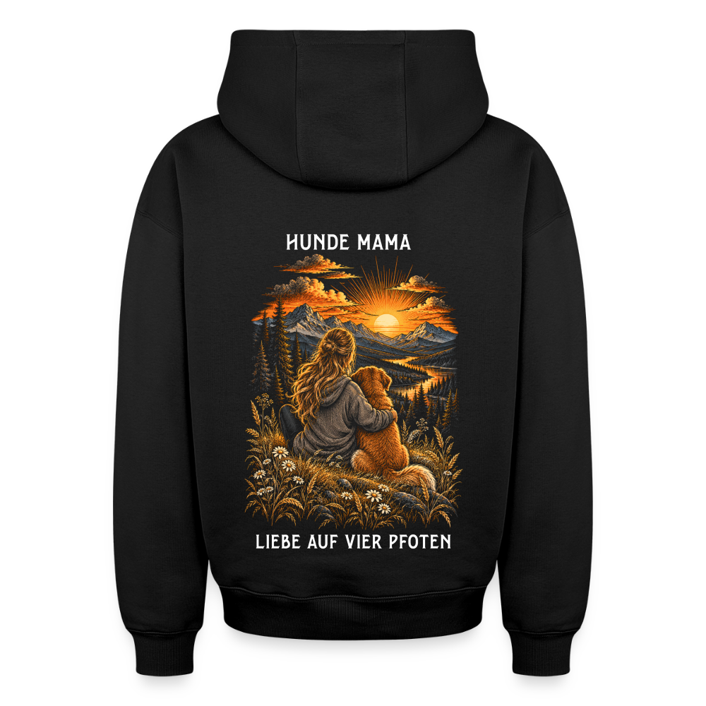 Hunde Mama Hoodie in Schwarz – Spezial Edition „Liebe auf vier Pfoten“ auf der Rückseite | Geschenk für Hundeliebhaber von Pfotenart