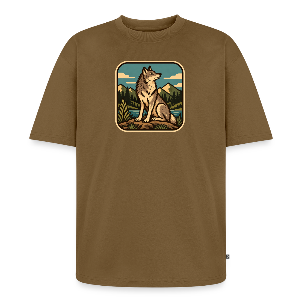 Waldwappen Wolf  Premium Oversized Bio T-Shirt - Nussbraun