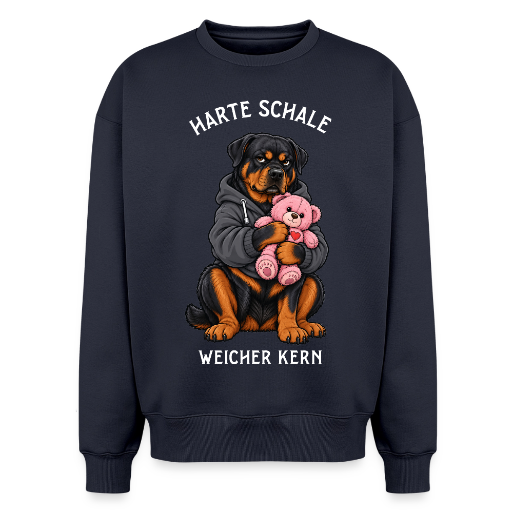 Rottweiler Sweater in Navy – lustiger Cartoon-Hund mit Spruch „Harte Schale“ auf der Rückseite | Geschenk für Hundeliebhaber von Pfotenart