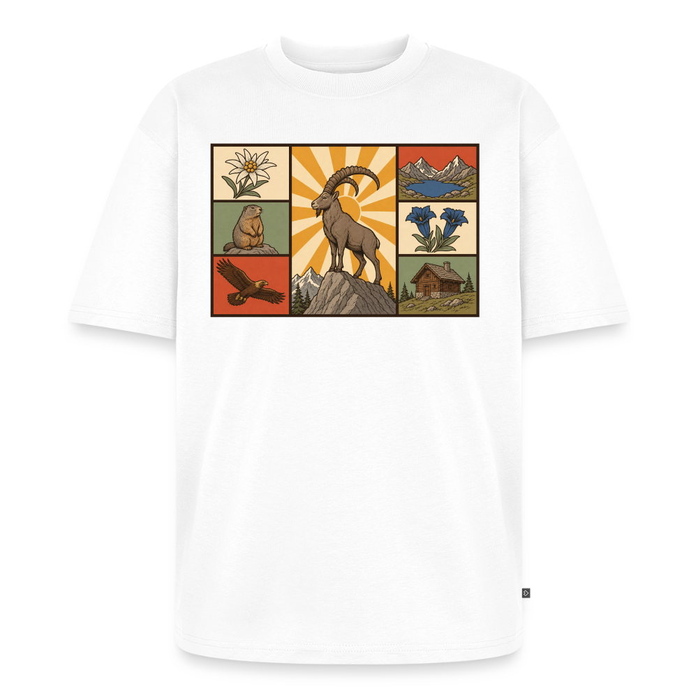 Alpen Tiere Premium Oversized Bio T-Shirt - Weiß