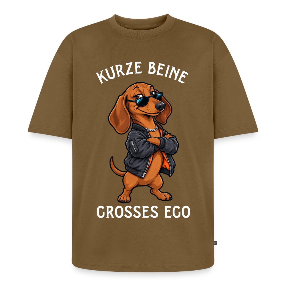 Dackel T-Shirt in Nussbraun – lustiger Cartoon-Hund mit Spruch „Grosses Ego“ | Geschenk für Hundeliebhaber von Pfotenart