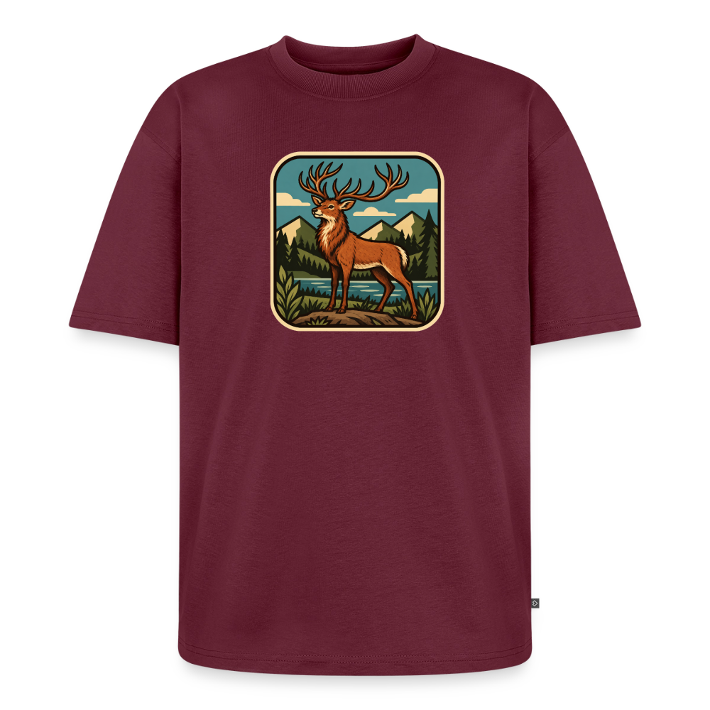 Waldwappen Hirsch  Premium Oversized Bio T-Shirt - Burgunderrot