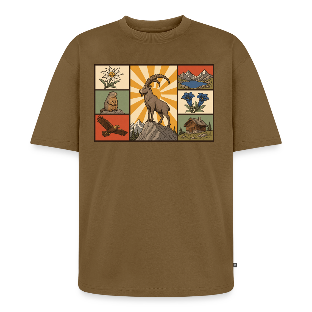 Alpen Tiere Premium Oversized Bio T-Shirt - Nussbraun