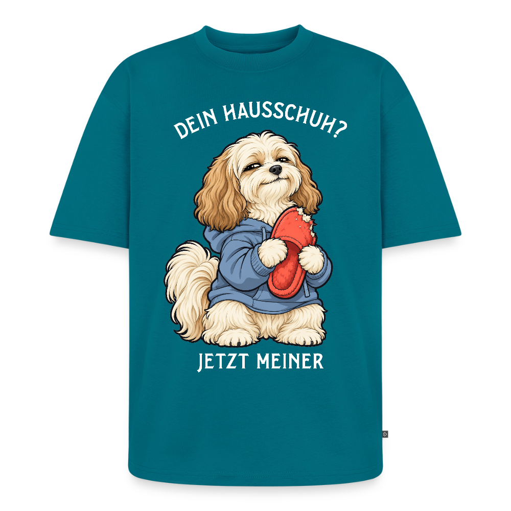 Havaneser T-Shirt in Petrol – lustiger Cartoon-Hund mit Spruch „Dein Hausschuh?“ | Geschenk für Hundeliebhaber von Pfotenart