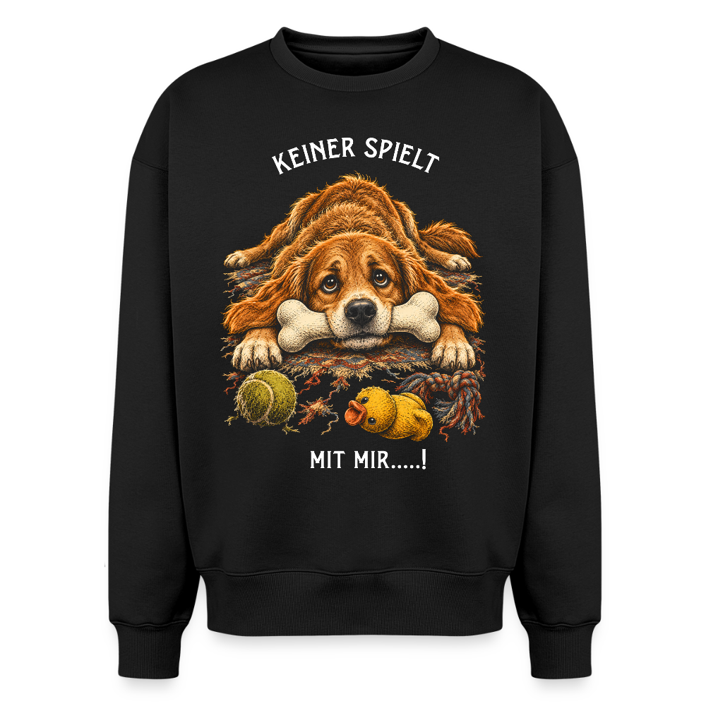 Hunde Sweater in Schwarz – Spezial Edition „Keiner spielt mit mir“ auf der Rückseite | Geschenk für Hundeliebhaber von Pfotenart