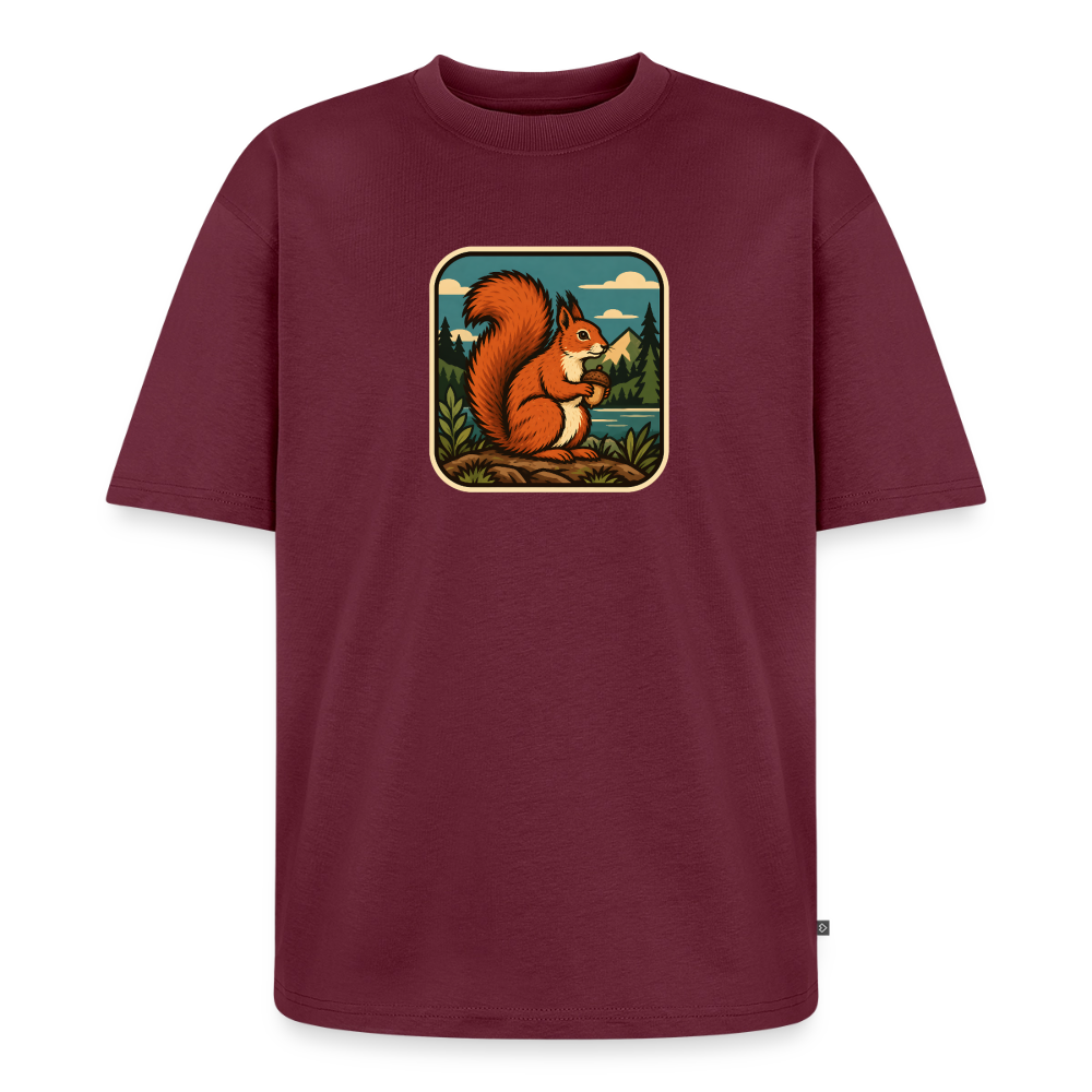 Waldwappen Eichhörnchen  Premium Oversized Bio T-Shirt - Burgunderrot