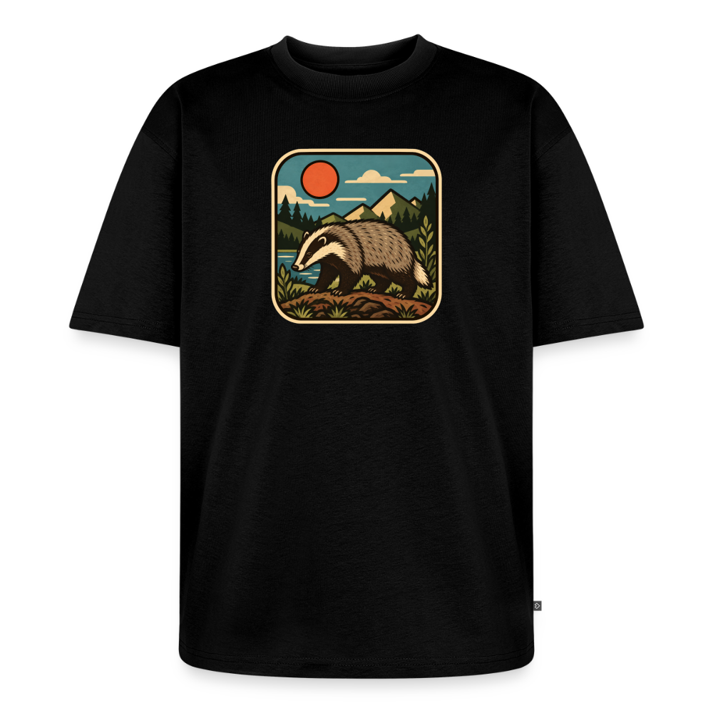 Waldwappen Dachs Premium Oversized Bio T-Shirt - Schwarz