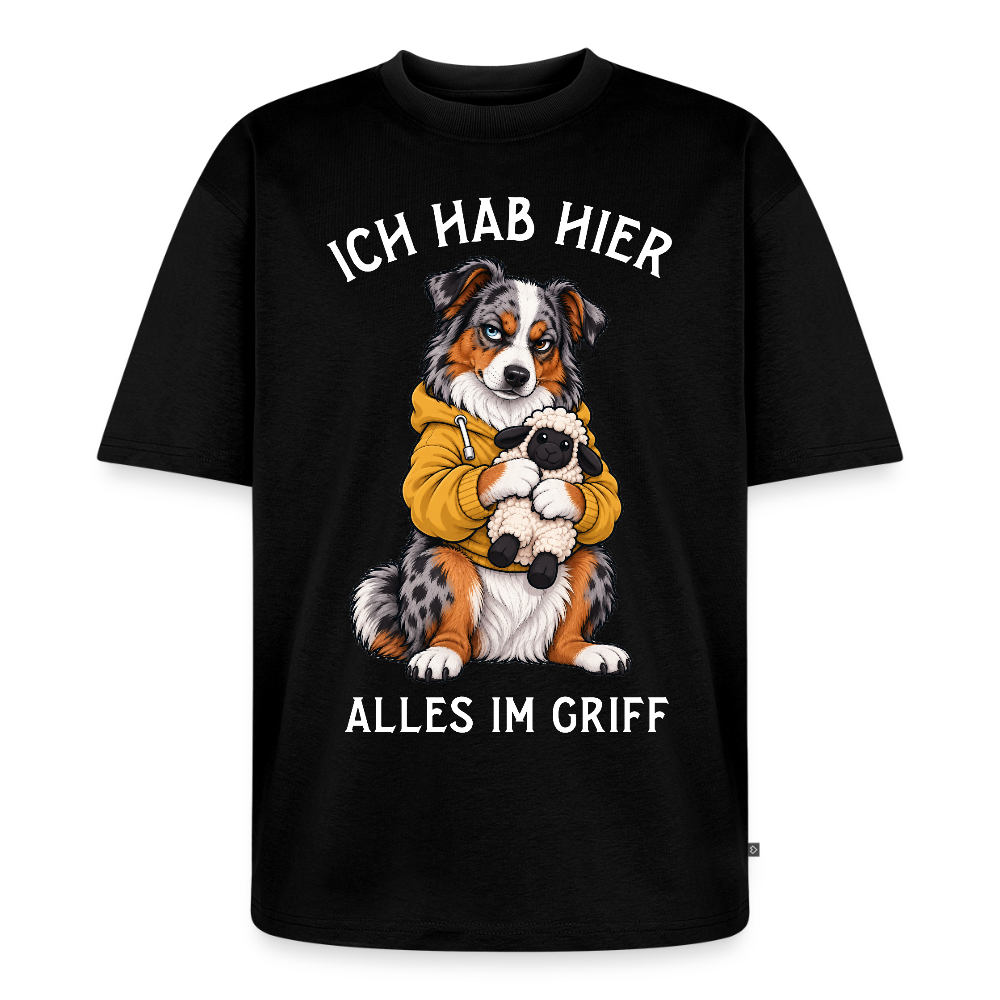 Australian Shepherd T-Shirt in Schwarz – lustiger Cartoon-Hund mit Spruch „Alles im Griff“ | Geschenk für Hundeliebhaber von Pfotenart