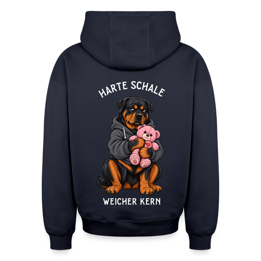 Rottweiler Hoodie in Navy – lustiger Cartoon-Hund mit Spruch „Harte Schale“ auf der Rückseite | Geschenk für Hundeliebhaber von Pfotenart