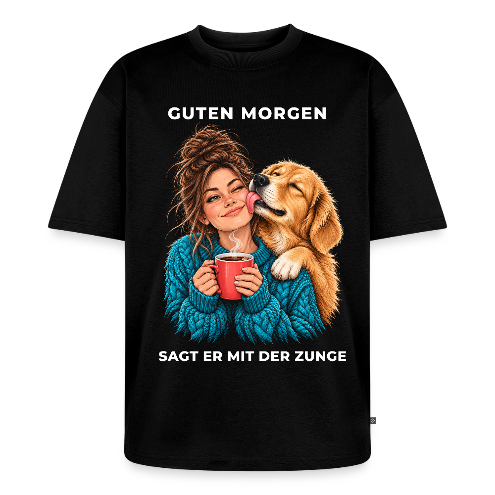 Dackel T-Shirt in Schwarz – Spezial Edition „Guten Morgen“ | Geschenk für Hundeliebhaber von Pfotenart