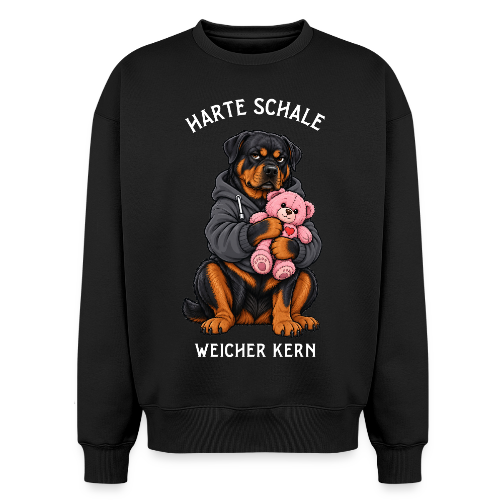 Rottweiler Sweater in Schwarz – lustiger Cartoon-Hund mit Spruch „Harte Schale“ auf der Rückseite | Geschenk für Hundeliebhaber von Pfotenart