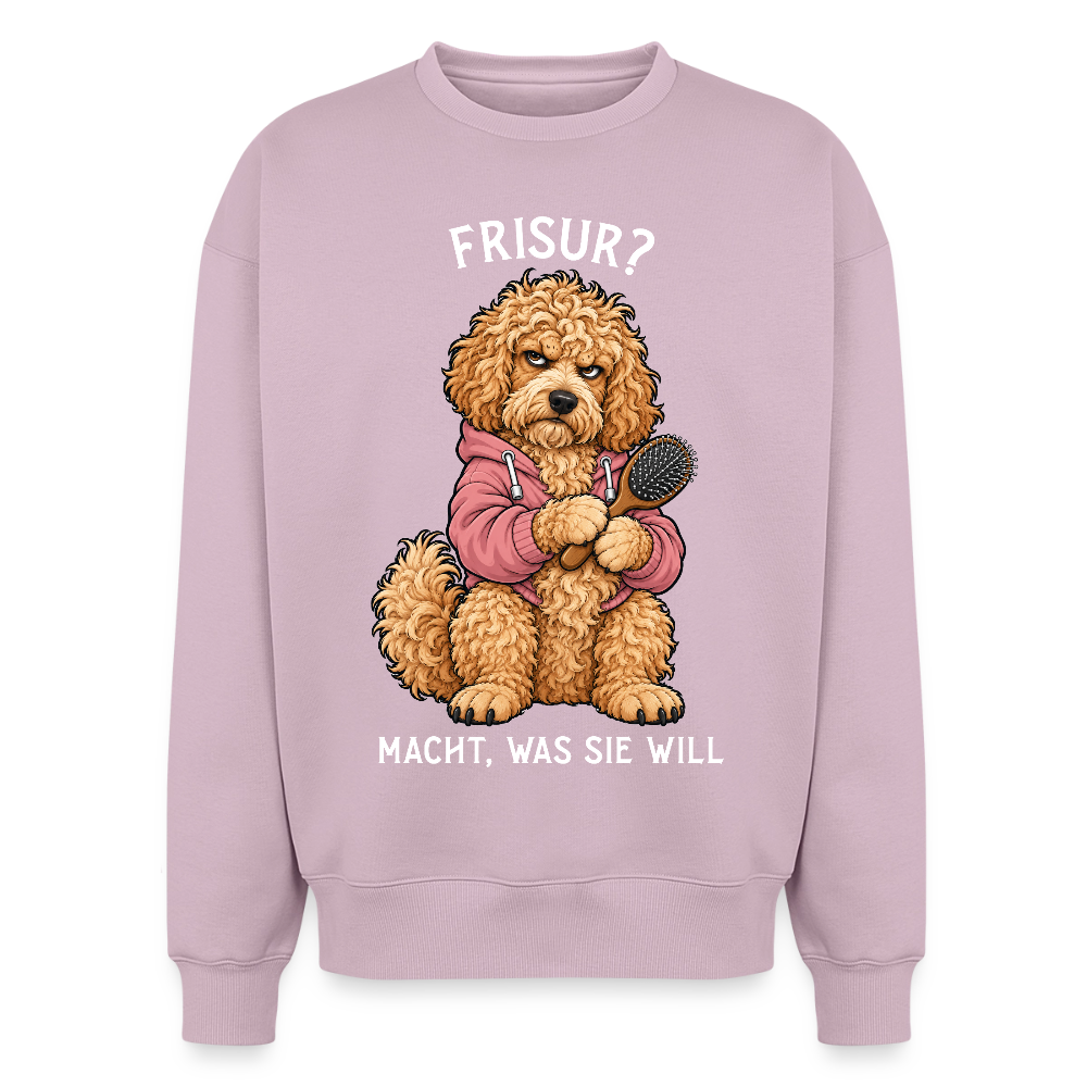 Labradoodle Sweater in Altrosa – lustiger Cartoon-Hund mit Spruch „Frisur?“ auf der Rückseite | Geschenk für Hundeliebhaber von Pfotenart