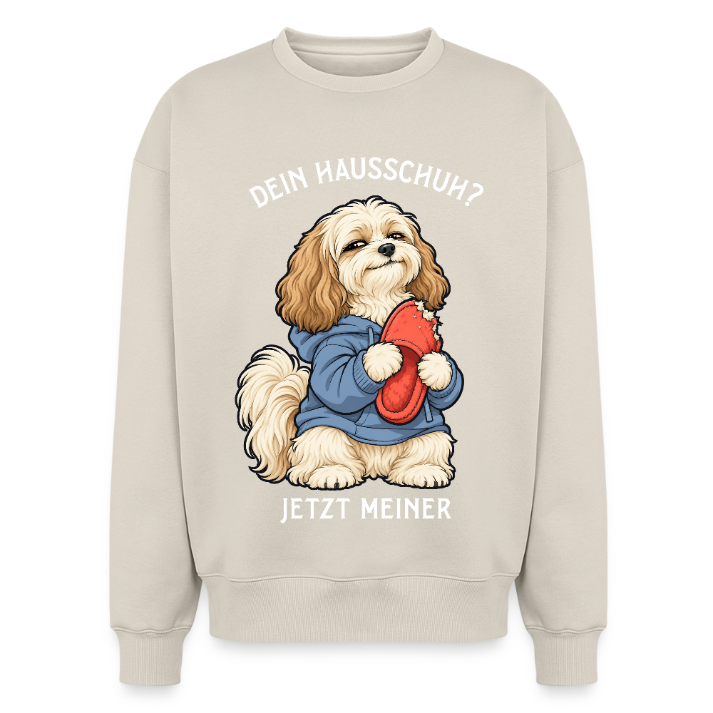 Havaneser Sweater in Beige – lustiger Cartoon-Hund mit Spruch „Mein Hausschuh“ auf der Rückseite | Geschenk für Hundeliebhaber von Pfotenart