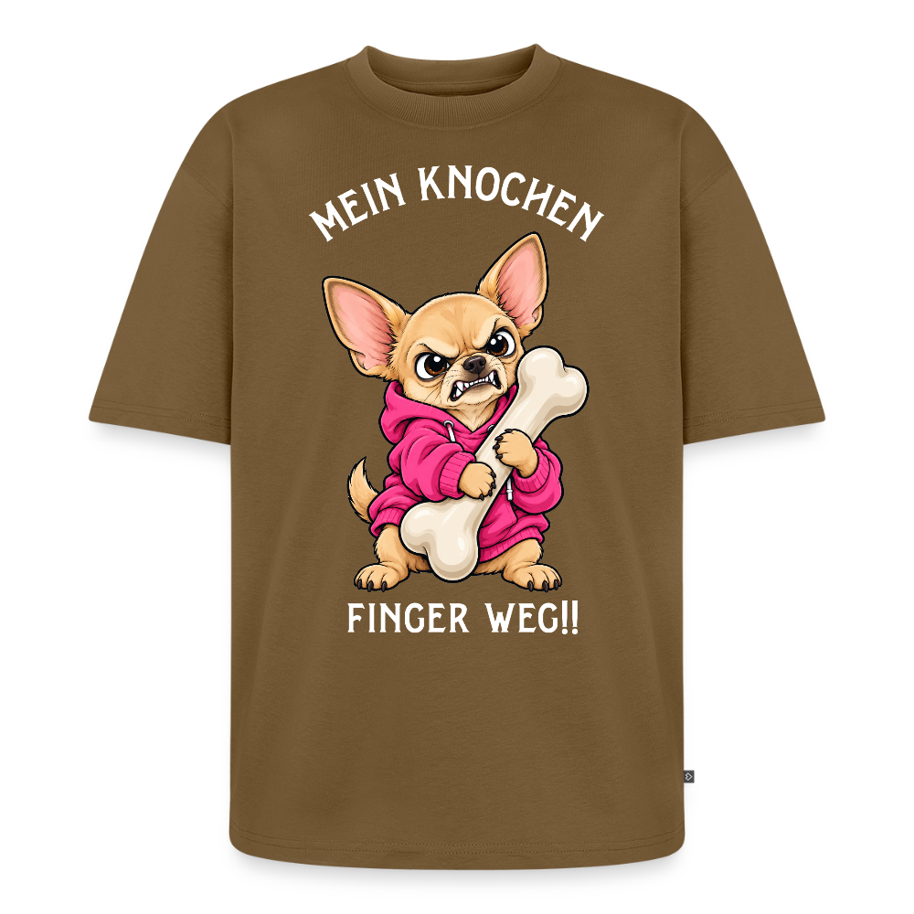 Chihuahua T-Shirt in Nussbraun – lustiger Cartoon-Hund mit Spruch „Mein Knochen“ | Geschenk für Hundeliebhaber von Pfotenart