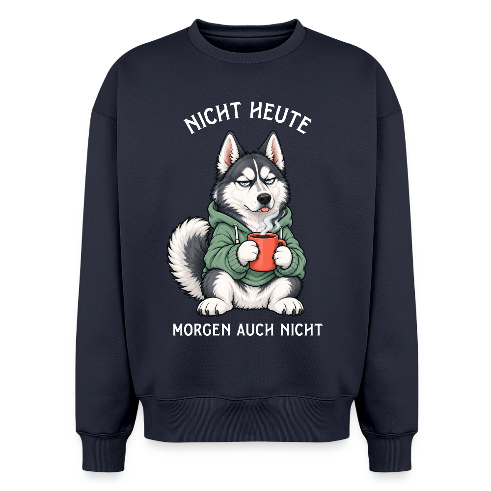 Husky Sweater in Navy – lustiger Cartoon-Hund mit Spruch „Nicht Heute“ auf der Rückseite | Geschenk für Hundeliebhaber von Pfotenart