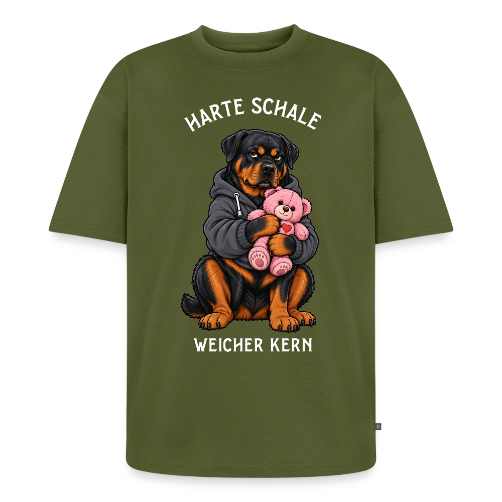 Rottweiler T-Shirt in Khaki – lustiger Cartoon-Hund mit Spruch „Harte Schale“ | Geschenk für Hundeliebhaber von Pfotenart