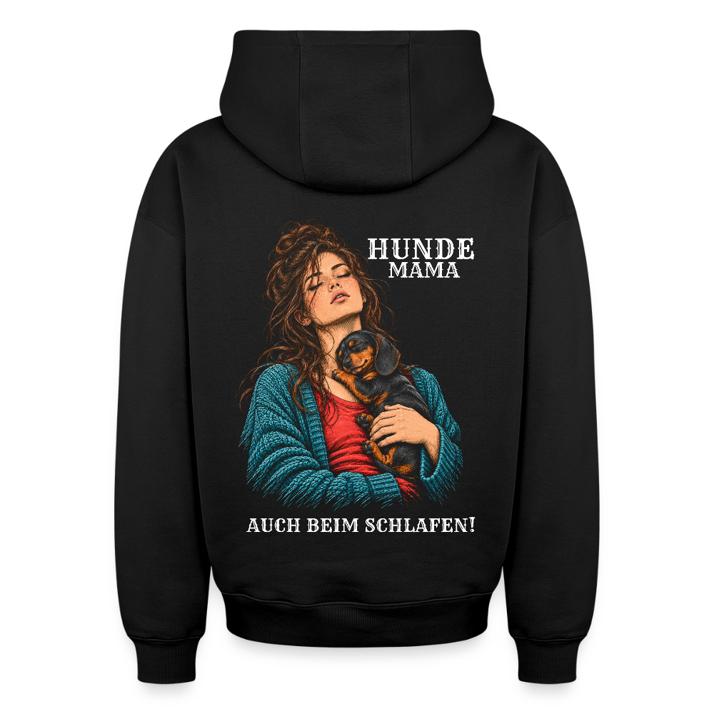 Dackel Hoodie in Schwarz – Spezial Edition „Hunde mama“ auf der Rückseite | Geschenk für Hundeliebhaber von Pfotenart