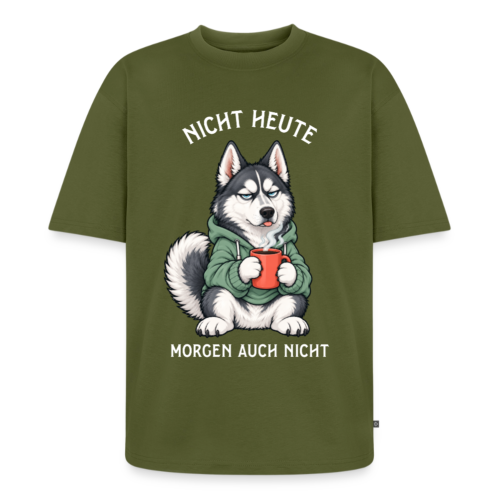 Husky T-Shirt in Khaki – lustiger Cartoon-Hund mit Spruch „Nicht heute“ | Geschenk für Hundeliebhaber von Pfotenart