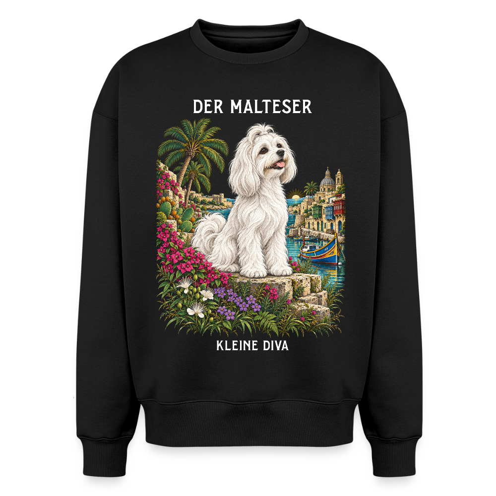 Malteser Sweater in Schwarz – handgezeichnetes Malteser-Motiv | Geschenk für Hundeliebhaber von Pfotenart