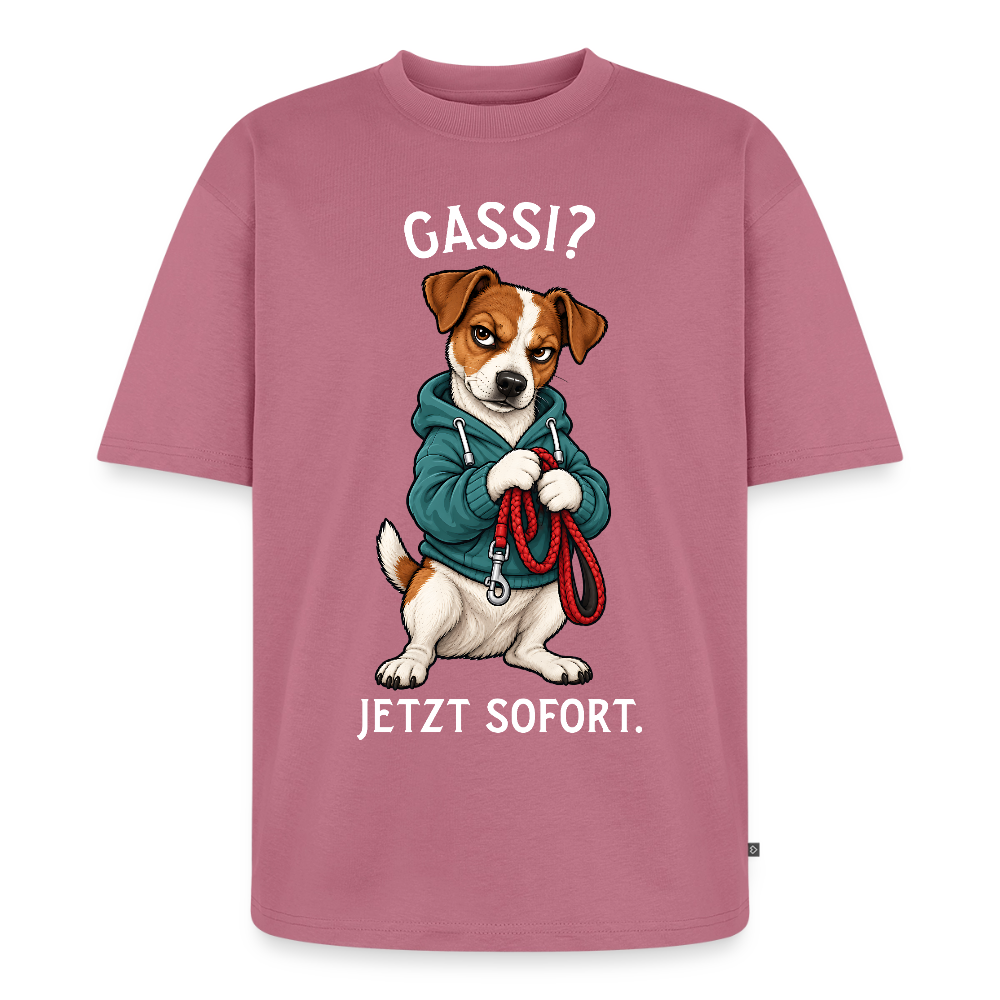 Jack Russell T-Shirt in Mauve – lustiger Cartoon-Hund mit Spruch „Gassi?“ | Geschenk für Hundeliebhaber von Pfotenart