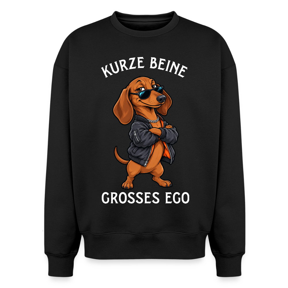 Dackel Sweater in Schwarz – lustiger Cartoon-Hund mit Spruch „Kurze Beine“ auf der Rückseite | Geschenk für Hundeliebhaber von Pfotenart