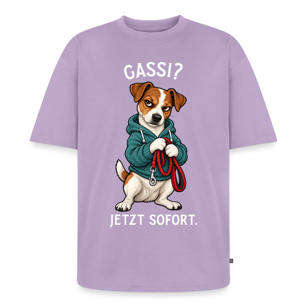 Jack Russell T-Shirt in Lavendel – lustiger Cartoon-Hund mit Spruch „Gassi?“ | Geschenk für Hundeliebhaber von Pfotenart