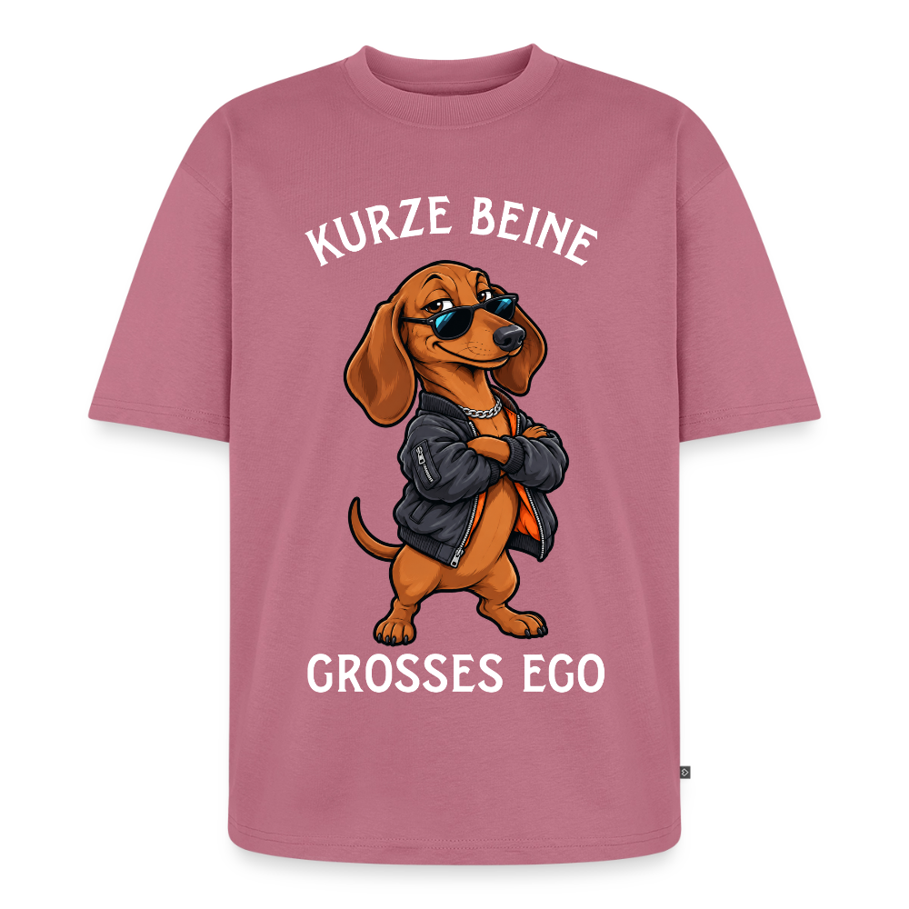 Dackel T-Shirt in Mauve – lustiger Cartoon-Hund mit Spruch „Grosses Ego“ | Geschenk für Hundeliebhaber von Pfotenart