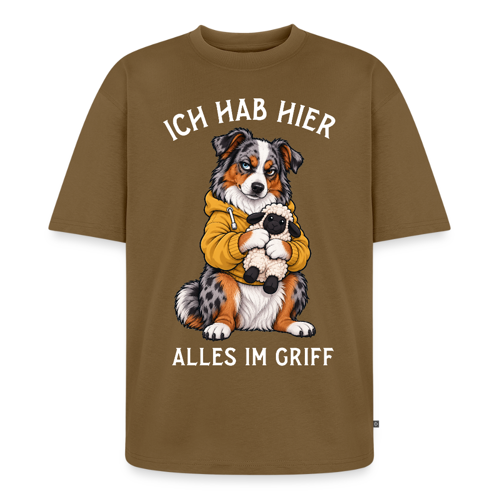 Australian Shepherd T-Shirt in Nussbraun – lustiger Cartoon-Hund mit Spruch „Alles im Griff“ | Geschenk für Hundeliebhaber von Pfotenart
