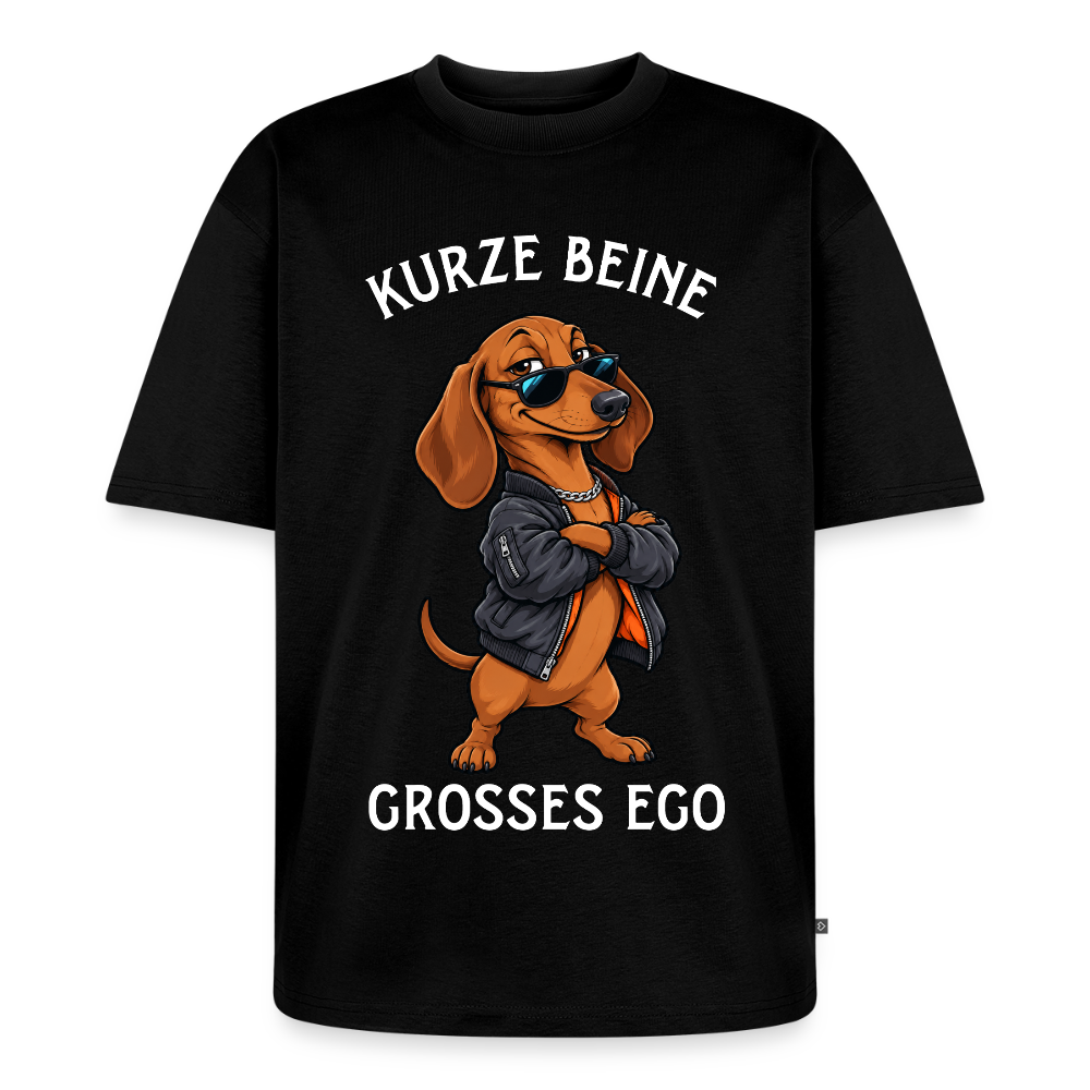 Dackel T-Shirt in Schwarz – lustiger Cartoon-Hund mit Spruch „Grosses Ego“ | Geschenk für Hundeliebhaber von Pfotenart