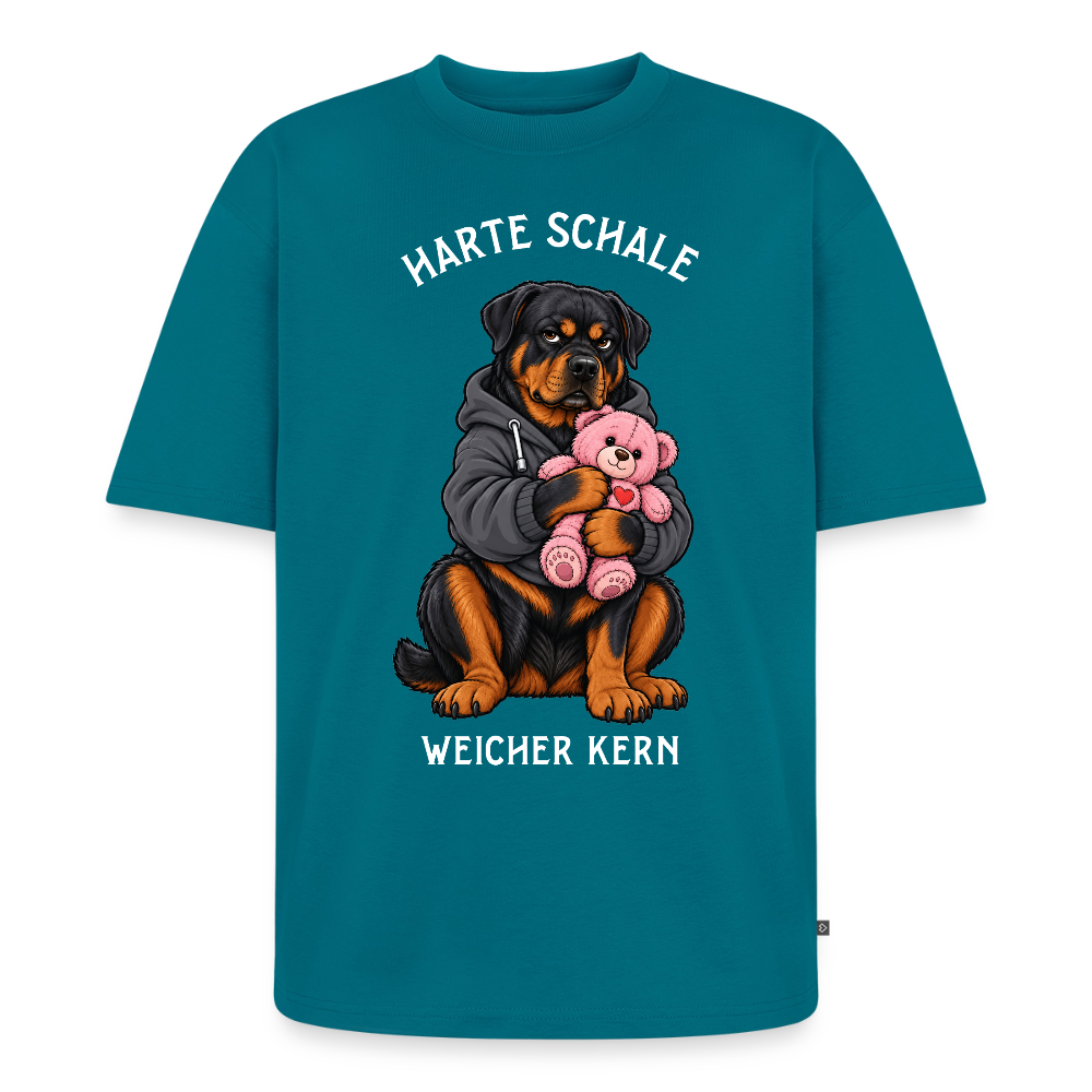 Rottweiler T-Shirt in Petrol – lustiger Cartoon-Hund mit Spruch „Harte Schale“ | Geschenk für Hundeliebhaber von Pfotenart