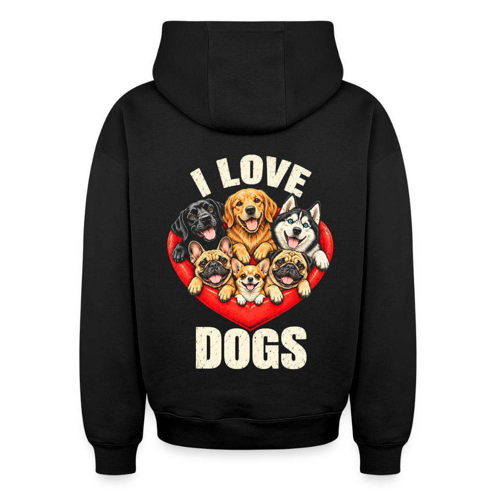 I Love Dogs Oversized Heavyweight Hoodie - Schwarz