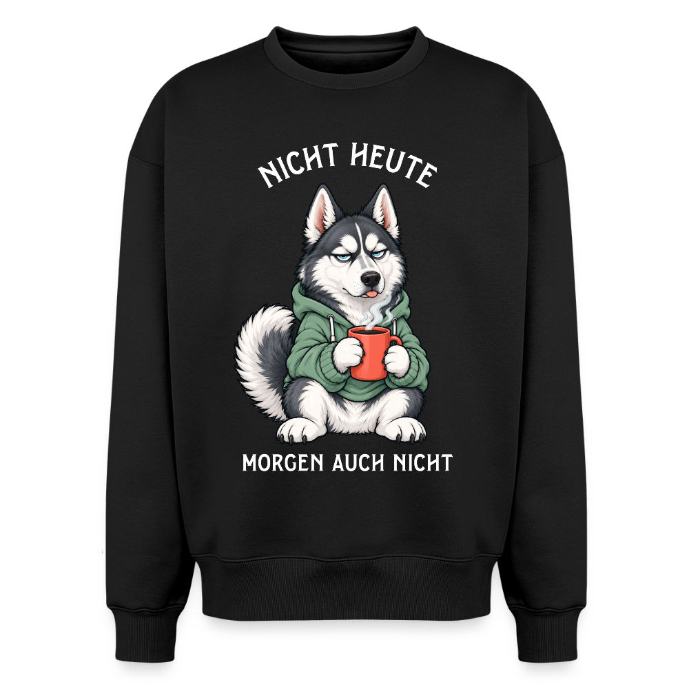 Husky Sweater in Schwarz – lustiger Cartoon-Hund mit Spruch „Nicht Heute“ auf der Rückseite | Geschenk für Hundeliebhaber von Pfotenart