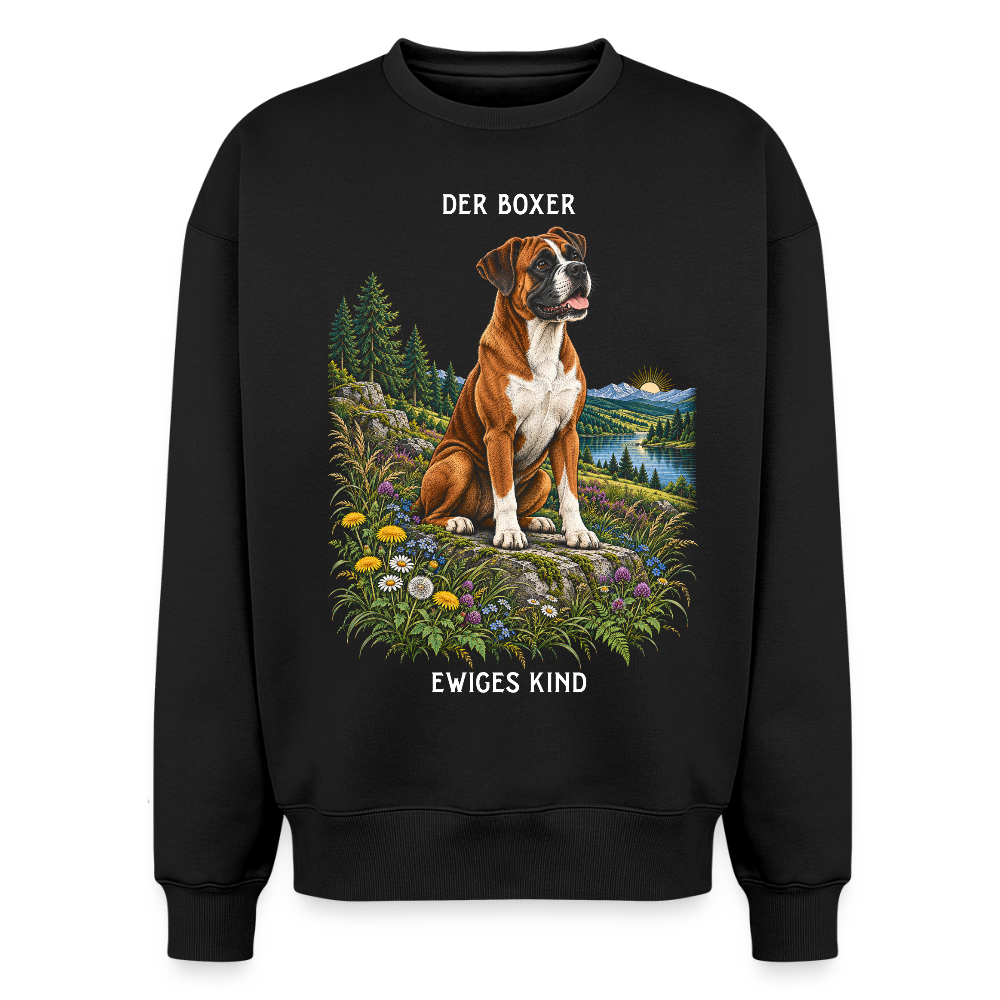 Boxer Sweater in Schwarz – handgezeichnetes Boxer-Motiv | Geschenk für Hundeliebhaber von Pfotenart