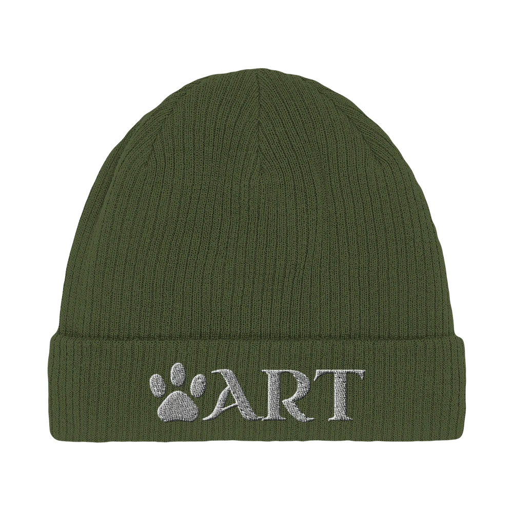 Pfotenart Beanie aus Bio-Baumwolle mit gesticktem Logo – Olivgrün | Pfotenart