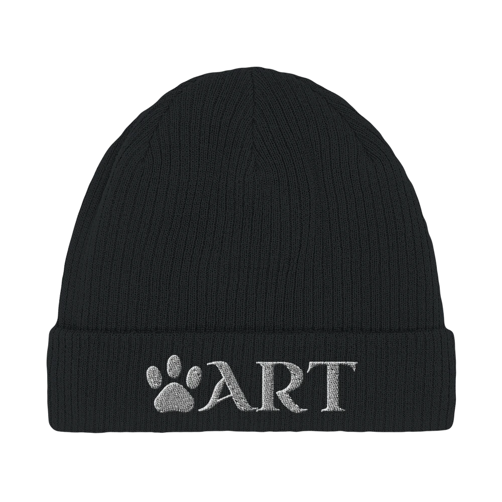 Pfotenart Beanie aus Bio-Baumwolle mit gesticktem Logo – Schwarz | Pfotenart